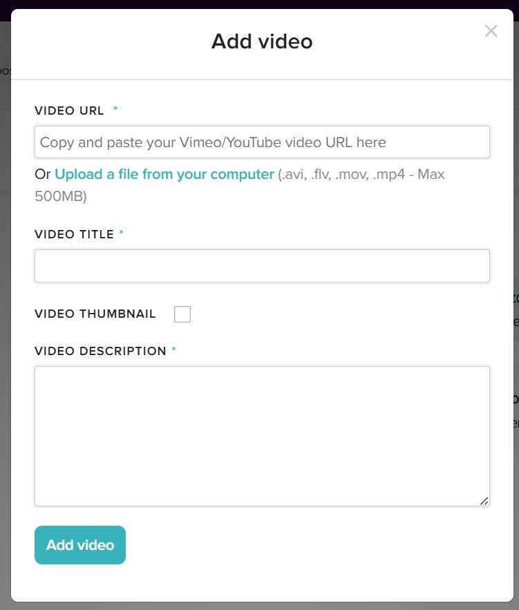 Image shows pop-up displaying video upload options on WeddingWire